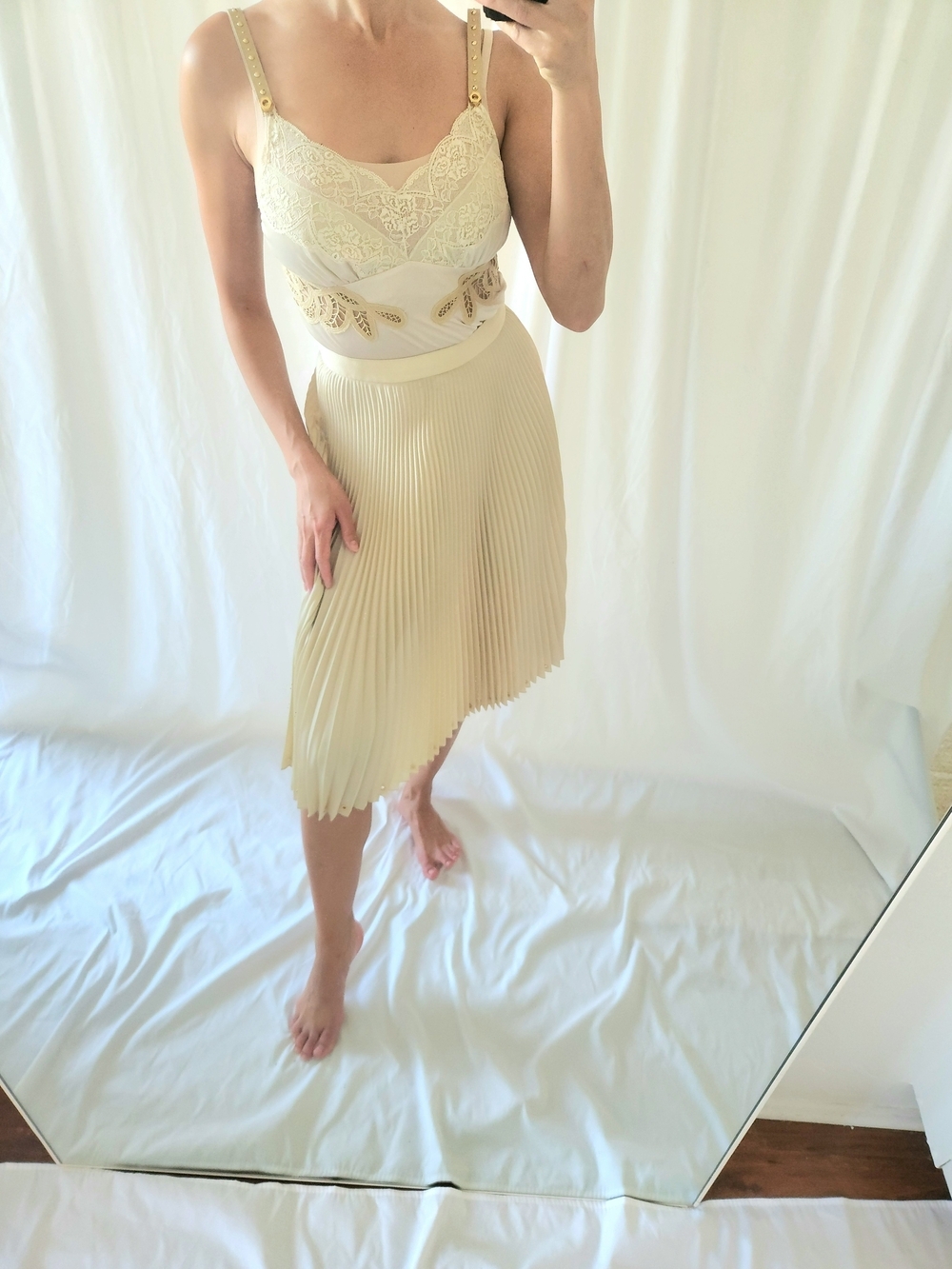 Burberry Cream Pleated Asymmetric Midi Dress
